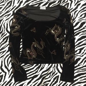 Velvet crop top with Chinese dragons